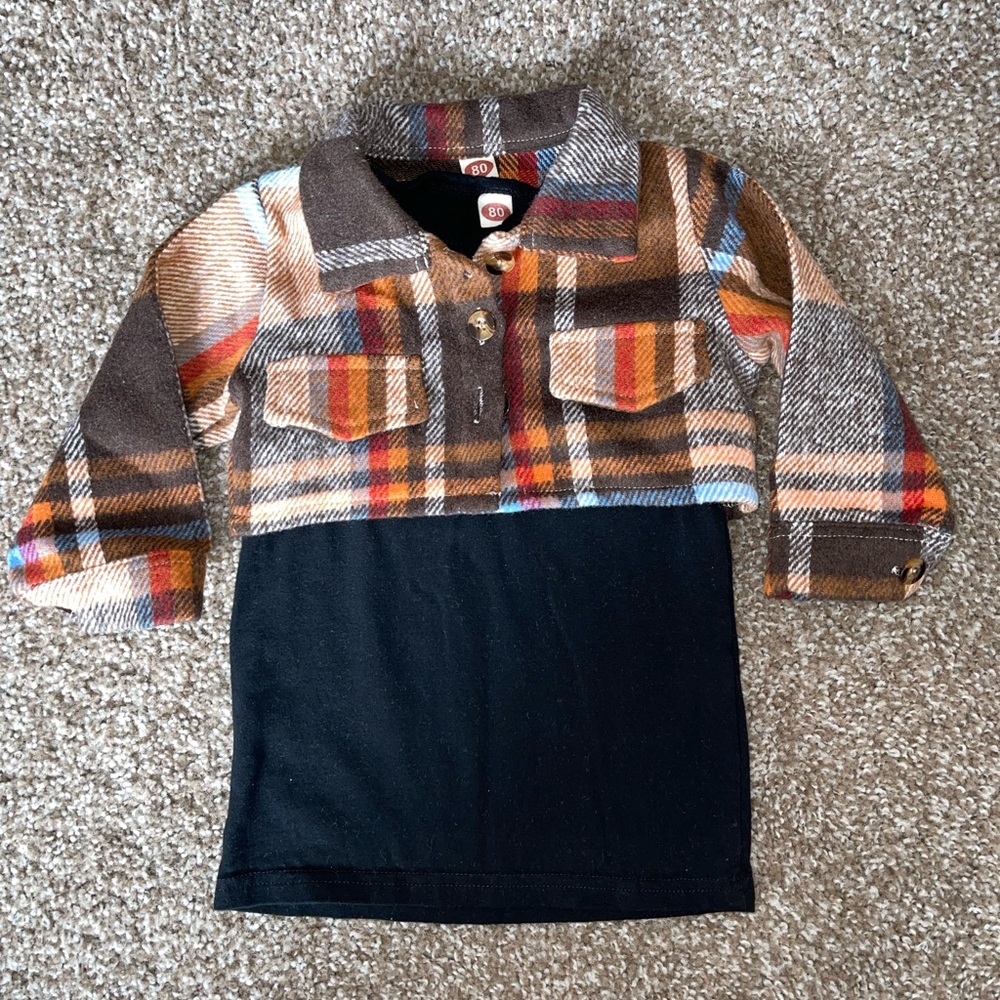 Cropped corduroy jacket with simple black dress (infant)